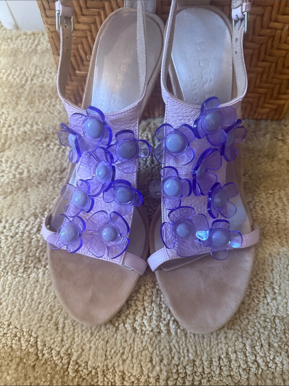 Burberry Pink Sandals with Purple Floral Accents
